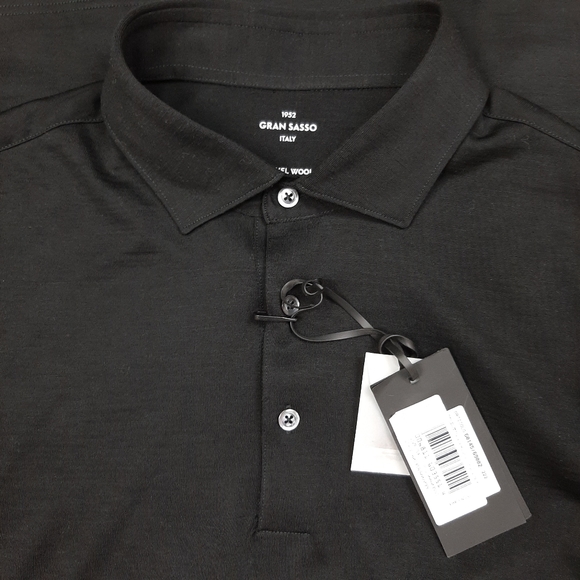GRAN SASSO Black 100% Wool Long Sleeved Polo Shirt Size 54 Fine Travel Wool NEW - Picture 4 of 15